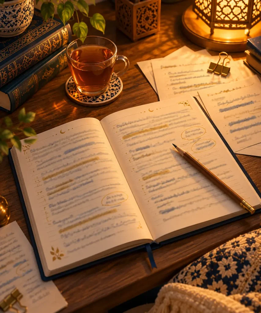 Handwritten notes for a Bedtime Seerah script