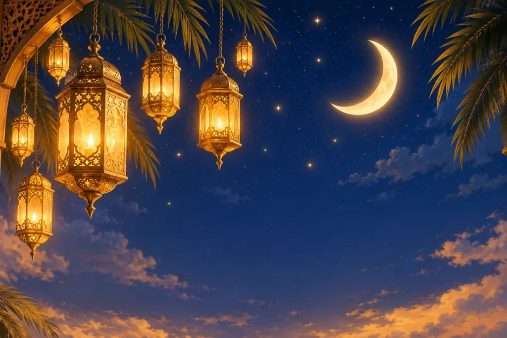 Crescent moon and lanterns for a Seerah storytelling night