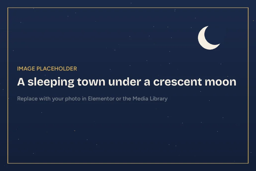 Crescent moon and stars over a sleeping town