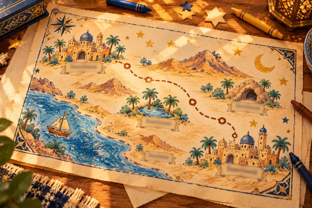 Hand-drawn map for a Hijrah journey activity