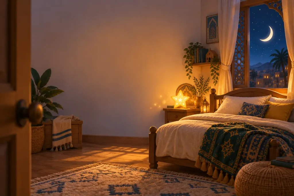 Quiet bedroom prepared for Islamic bedtime stories