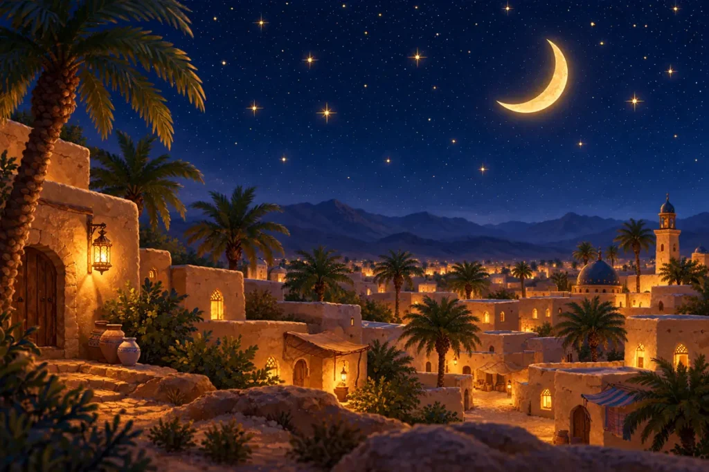 Bulan sabit dan bintang untuk cerita sebelum tidur Islamik