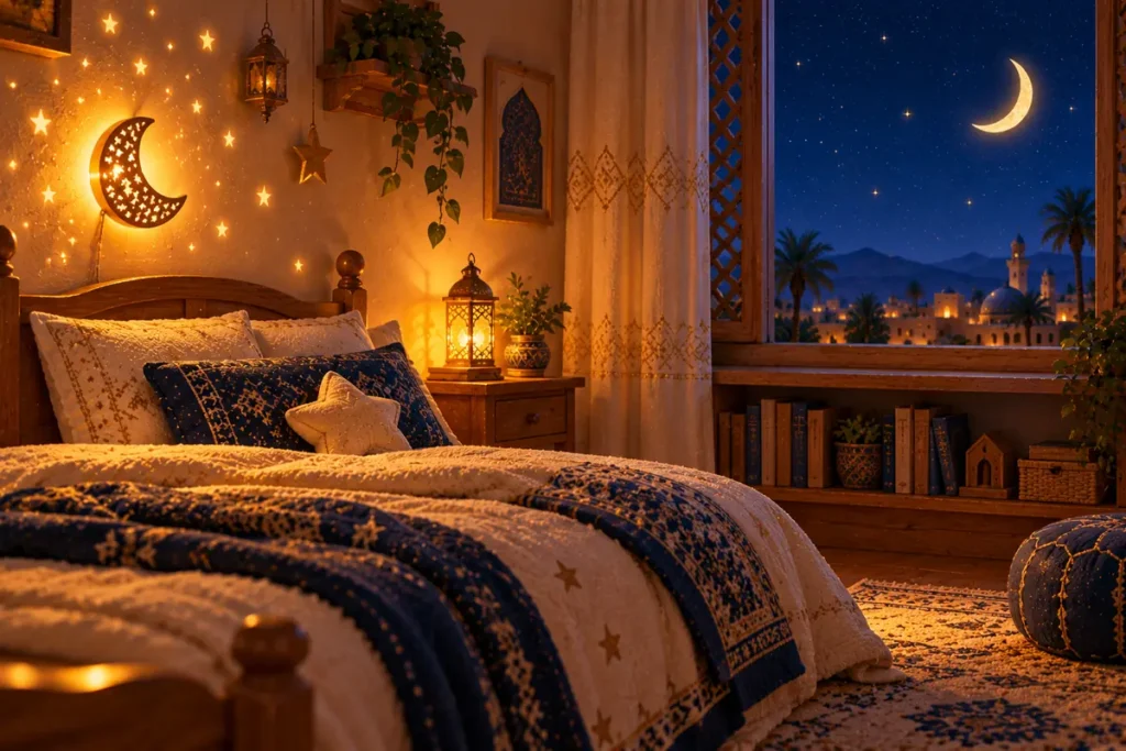 Bilik tidur yang tenang untuk cerita sebelum tidur Islamik
