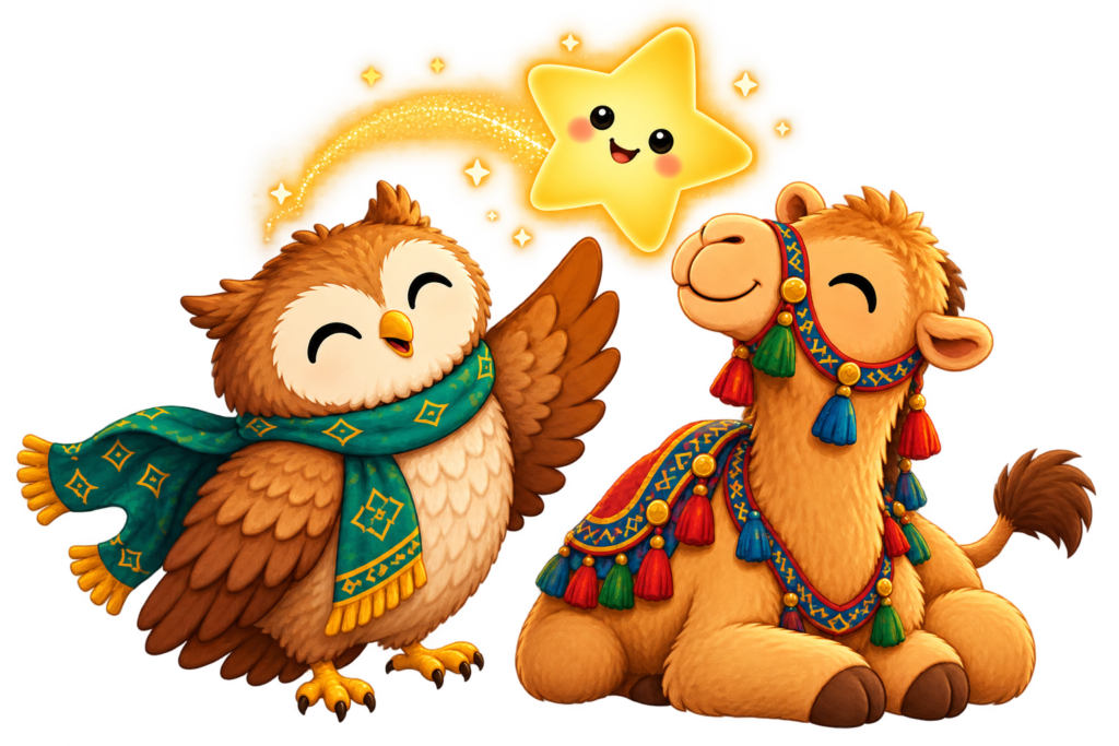 Hikmah, Safar and Noor, the journey friends in the Seerah book for kids